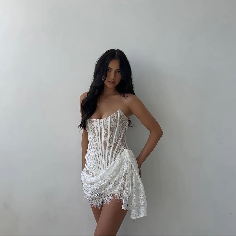 Viral Heiress Beverly Hills Lace Corset Draped Mini Dress
